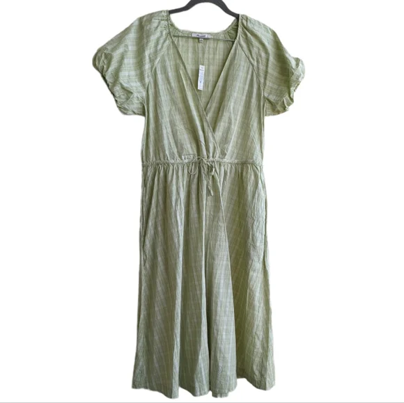 Madewell Plaid Tie Waist Puff Sleeve Midi Dress - Picture 2 of 7